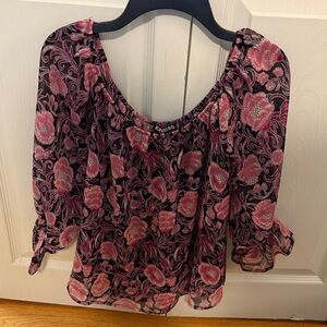 Express Black and Pink Floral Top